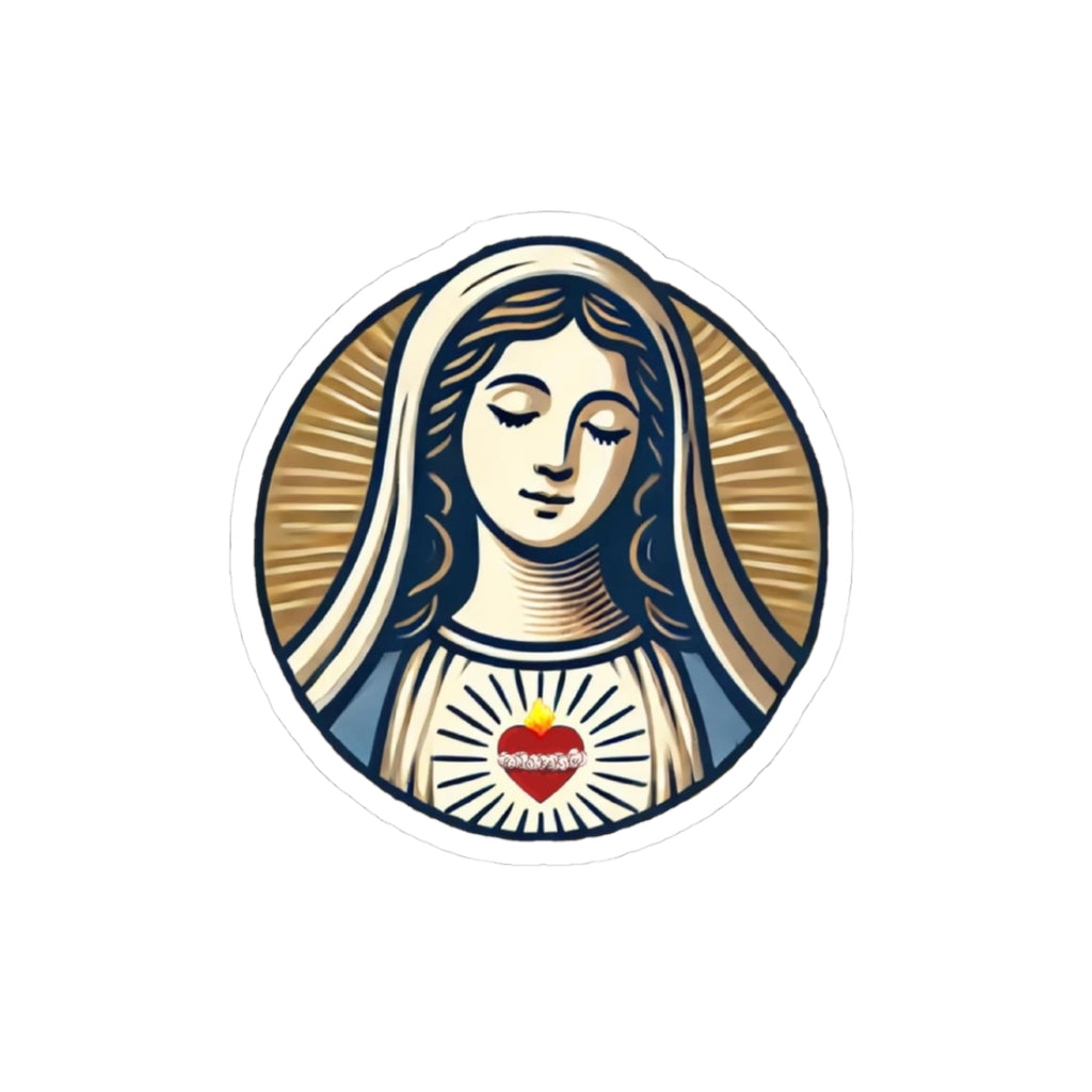 Virgin Mary Sacred Heart Sticker — Religious Kiss-Cut Vinyl Decal for Laptop, Journal, Gifts