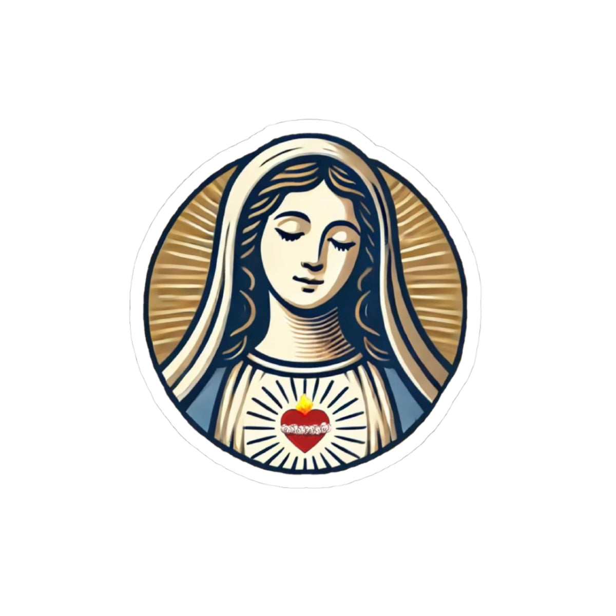 Virgin Mary Sacred Heart Sticker — Religious Kiss-Cut Vinyl Decal for Laptop, Journal, Gifts