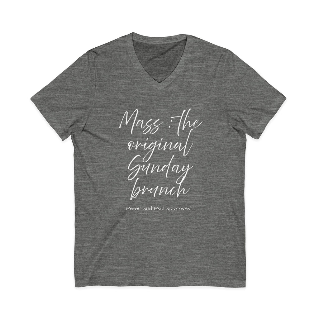 V‑Neck Tee — "Mass the Original Sunday Brunch" Casual Script Shirt