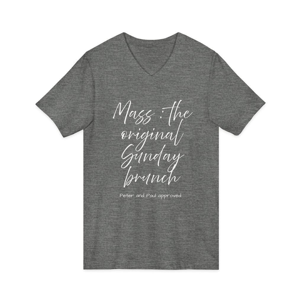 V‑Neck Tee — "Mass the Original Sunday Brunch" Casual Script Shirt