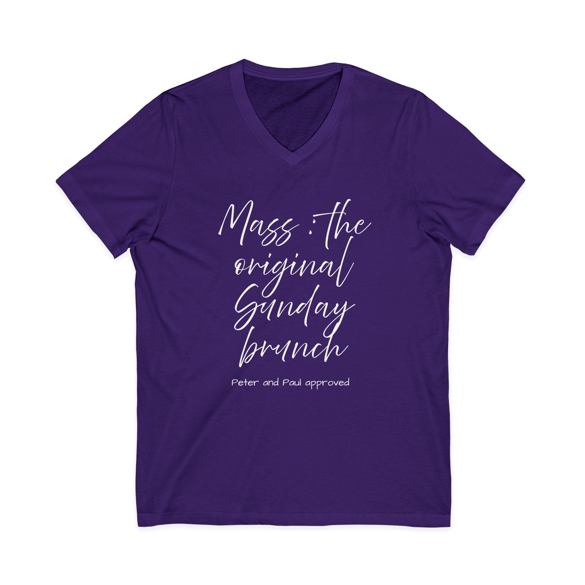 V‑Neck Tee — "Mass the Original Sunday Brunch" Casual Script Shirt