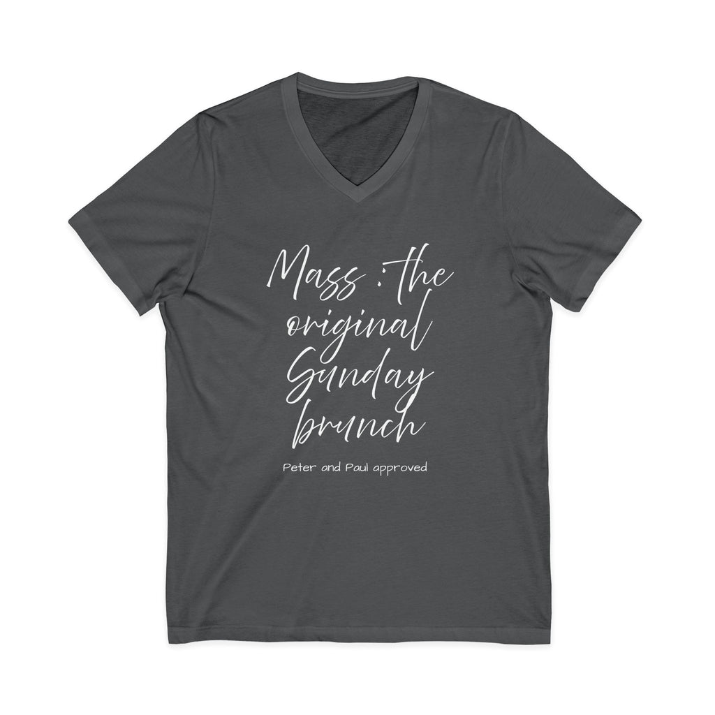 V‑Neck Tee — "Mass the Original Sunday Brunch" Casual Script Shirt