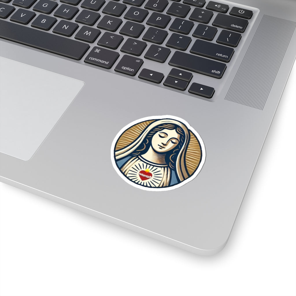 Virgin Mary Sacred Heart Sticker — Religious Kiss-Cut Vinyl Decal for Laptop, Journal, Gifts