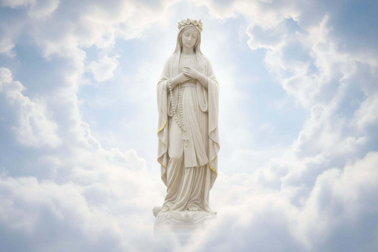 Add more white and light blue to the background. Like Mary is in Heaven. 